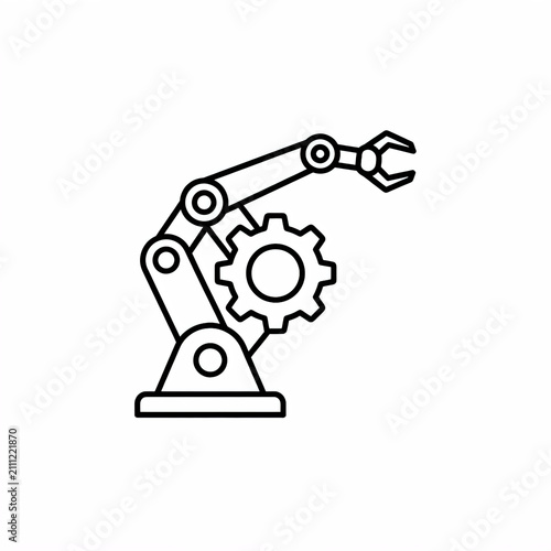 Industrial robotic arm with gear mechanical manufacturing automation line icon