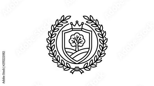 Bild auf Leinwand Dynamic Black and White Academic or University Emblem with Laurel Wreath Tree Cr