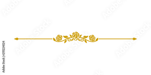 Cuadro en lienzo Elegant gold floral line divider with roses and arrow tips, isolated on transpar