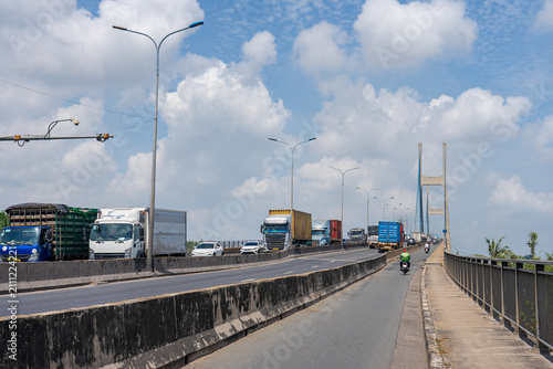 Phu My Bridge over the Saigon River with Traffic in Ho Chi Minh City, Vietnam