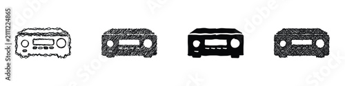 Quadro su tela A set of four distinct hand-drawn icons representing audio receivers, each rende