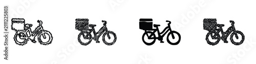 фотографія A collection of stylized bicycle icons, each featuring a prominent cargo box, re