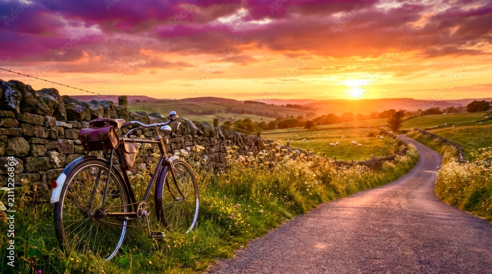 Fototapeta premium Sunset paints sky in warm purple and orange hues
