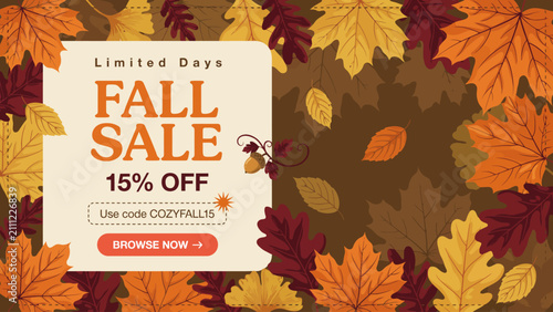 Autumn leaves and fall sale advertisement a vibrant vector illustration with warm tones maple oak foliage seasonal autumnal