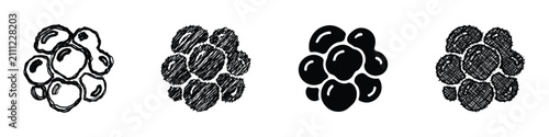 A collection of round shapes, resembling cells or molecules, depicted in four distinct graphic styles for diverse design needs
