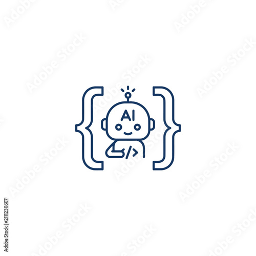 Cute ai robot character inside curly brackets