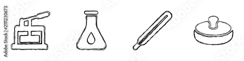 Cuadro en lienzo A set of four distinct icons representing laboratory equipment and medical tools