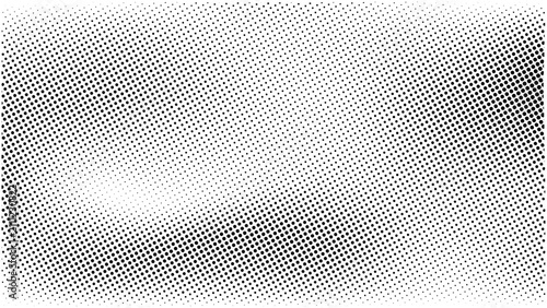黒いドットが波のように広がるハーフトーンの抽象背景素材、ベクター素材