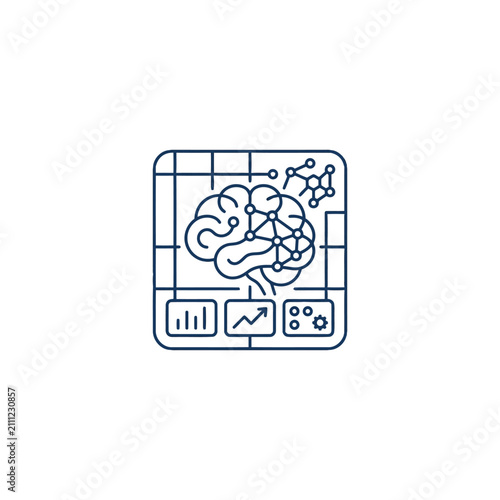 Brain icon with science and growth symbols in square frame