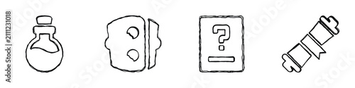 Принти на полотні A set of four hand-drawn icons representing common elements in role-playing game