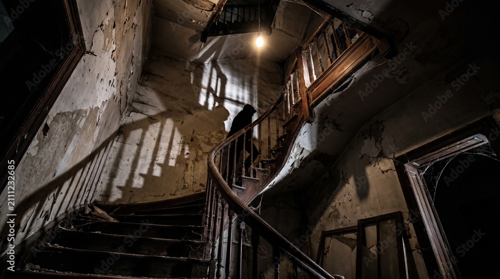 Obraz premium The Unlit Stairwell Pursuit