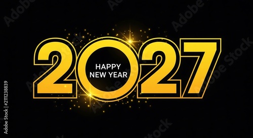 Happy new year 2027 gold text design on black background