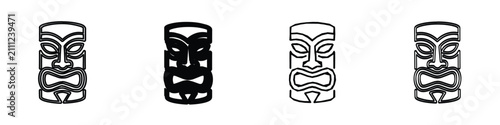 Foto Four distinct tiki mask illustrations are presented side-by-side, showcasing var