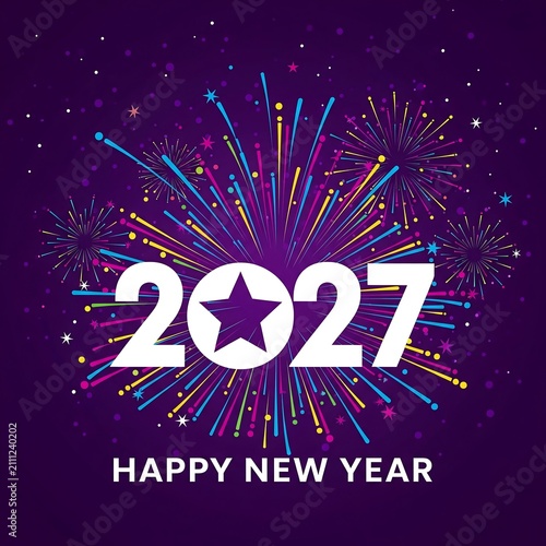 Happy new year 2027 greeting with colorful fireworks