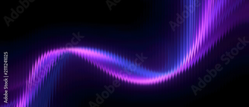 Abstract neon wave background featuring glowing purple and blue light trails on a dark backdrop