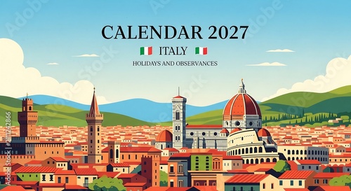 Italy 2027 calendar with florence cityscape illustration