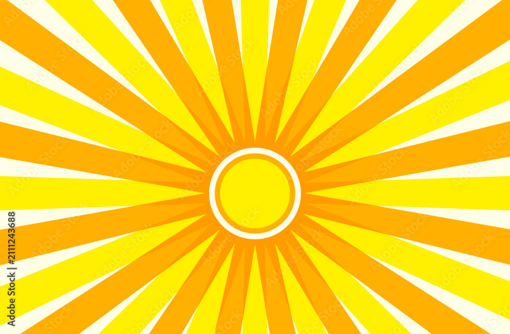Fototapeta premium Yellow sun illustration. Abstract design of a shining sun in a flat style.