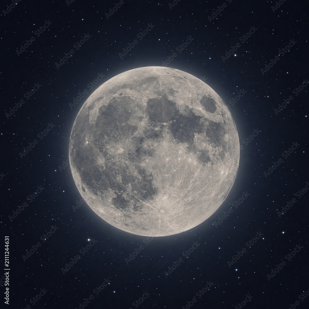 Obraz premium Full moon night with stars, serene peaceful atmosphere.