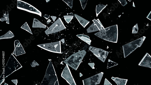 Canvas Print Shattered glass fragments against a black background depict numerous irregular s
