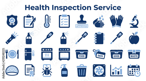 Canvastavla Set of health inspection service icons depicting food safety monitoring and hygi