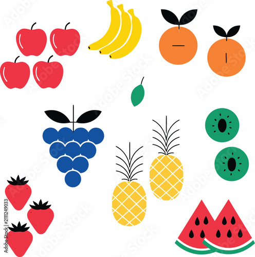 Minimalist Flat Fruit Vector Illustration Set on White Background