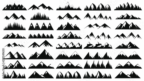 Obraz na płótnie Mountain Silhouette Icon Set With Forty Variations On A White Background alpine