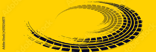 Foto tire track yellow background with grungy effect