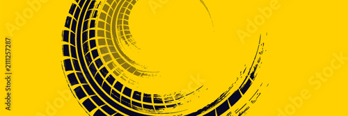 Bild auf Leinwand tire track yellow background with grungy effect