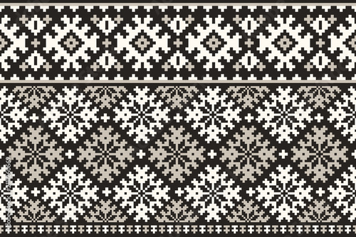 An all-over geometric floral pattern in a two-tone color scheme, designed for fabrics, apparel, decoration, and backgrounds.
