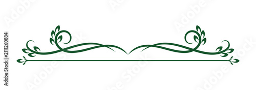 Elegant green floral divider border. Decorative botanical swirl separator. Nature inspired ornamental line design.