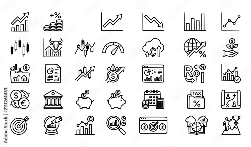 Fototapeta premium Economic Indicator Line Icons Set Market Growth Editable Stroke Vector