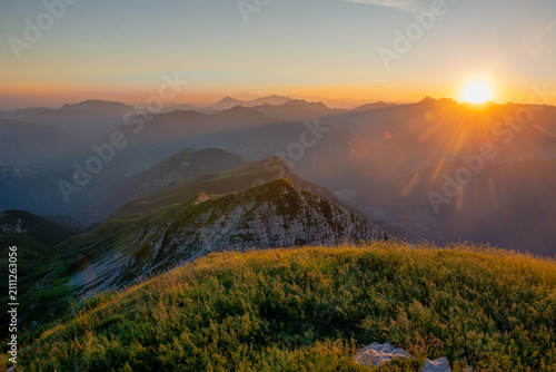 Silhouette of the Orobie mountains at sunset