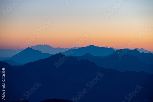 Silhouette of the Orobie mountains at sunset