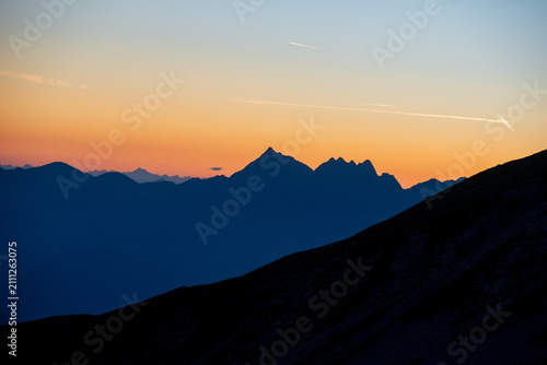 Silhouette of the Orobie mountains at sunset