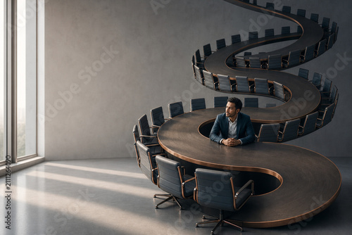 Businessman Seated at Spiral Conference Table