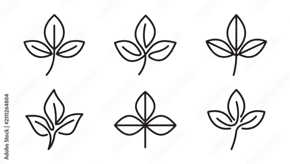 Obraz premium Minimalist botanical trefoil leaf icons hand drawn vector illustrations with botanical handdrawn illustration minimalist monochrome isolated environment vegetation collection ornament