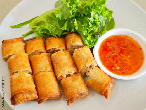 Fried spring rolls with sweet dipping sauce