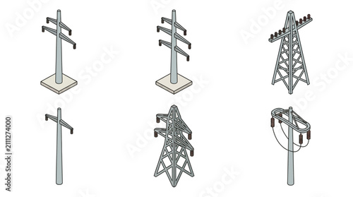Fotografía Electrical Power Pylons And Towers Vector Illustration On White Background