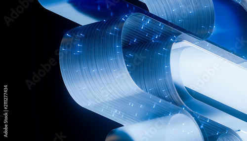 3D luminous fiber assembly with interwoven blue loops