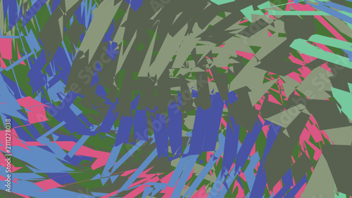 фотографія Chaotic abstract composition featuring sharp jagged shards in blue green pink and grey creating intense energetic motion and messy visuals
