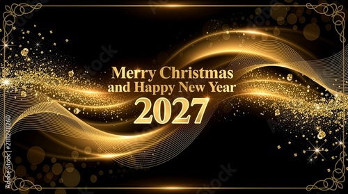 Black and gold background with light waves and 