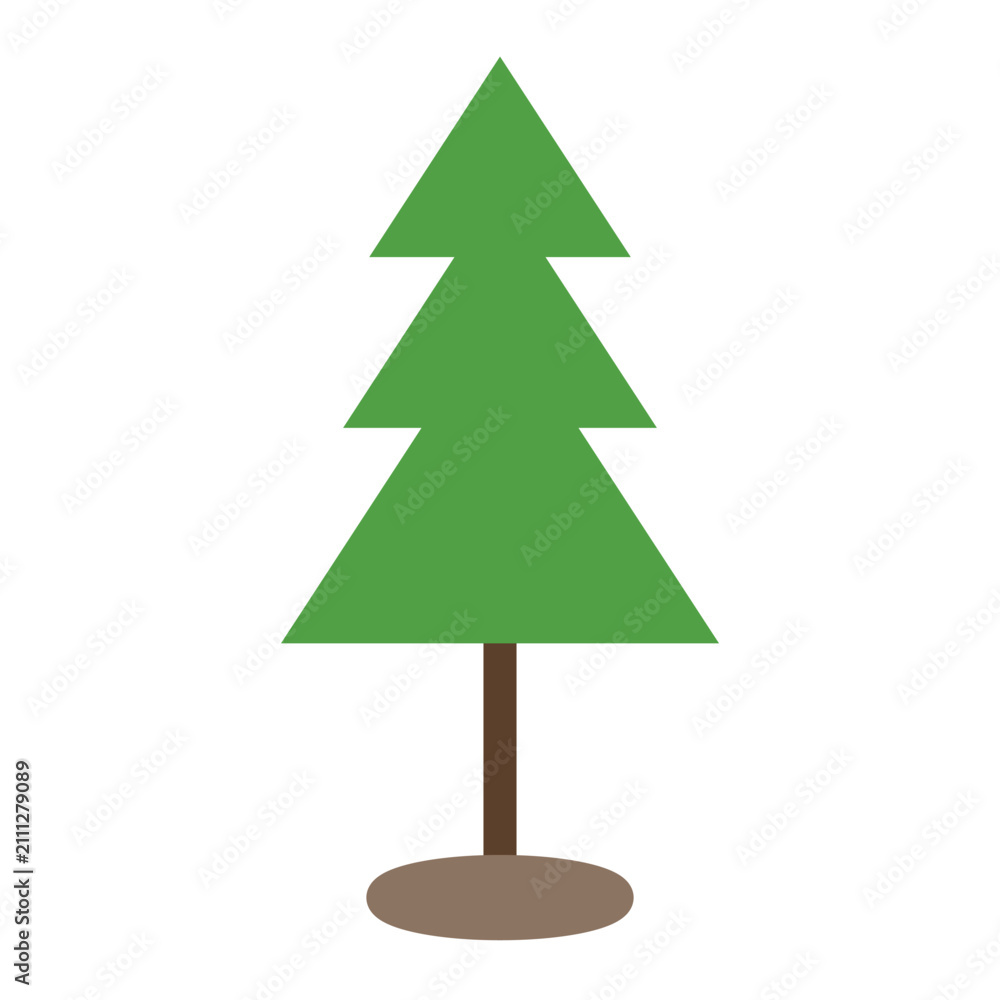 Fototapeta premium Minimalist Pine Tree Vector Icon in Green and Brown Tones