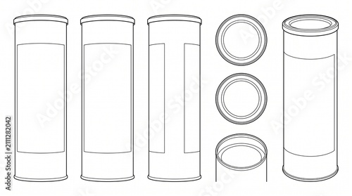 Cylindrical Snack Container Line Art Mockup Set for Packaging Design