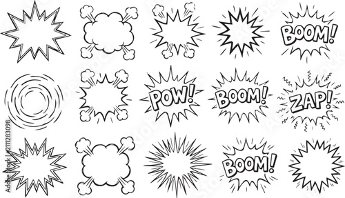 Schilderij op canvas Comic book action expressions boom pow zap doodle set