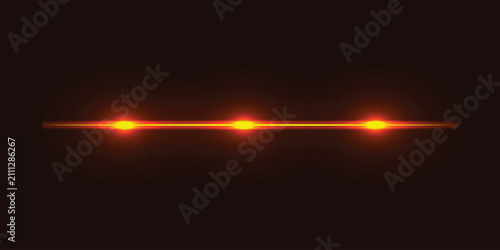 Abstract glowing orange neon horizontal line lens flare dark backdrop