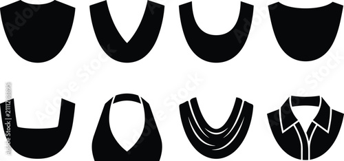 Quadro su tela Apparel Neckline Styles And Collar Cuts Vector Silhouette Icons Set Including Pl