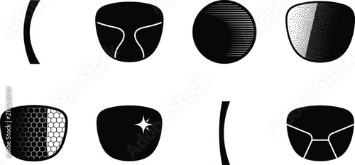 Eyeglass Lenses And Optical Coating Features Vector Silhouette Icons Set Including Bifocal Gradient And Anti Reflective