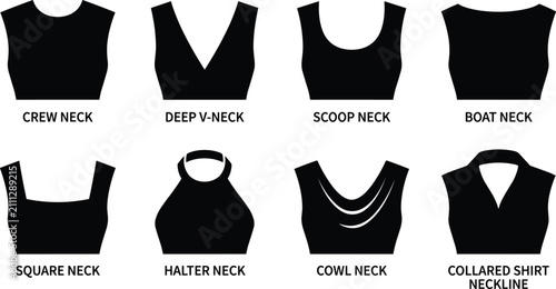 Quadro su tela Neckline Types Vector Icons Set Including Crew Neck Deep V Neck Scoop Neck And H