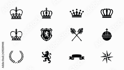 Foto Elegant black and white royal heraldic symbols with arranged clean grid layout d