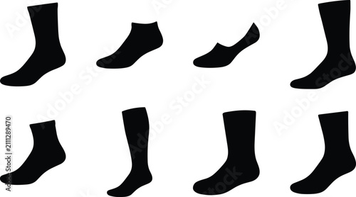 Socks Types Vector Icons Set Including Ankle Socks Crew Socks Knee High And No Show Socks